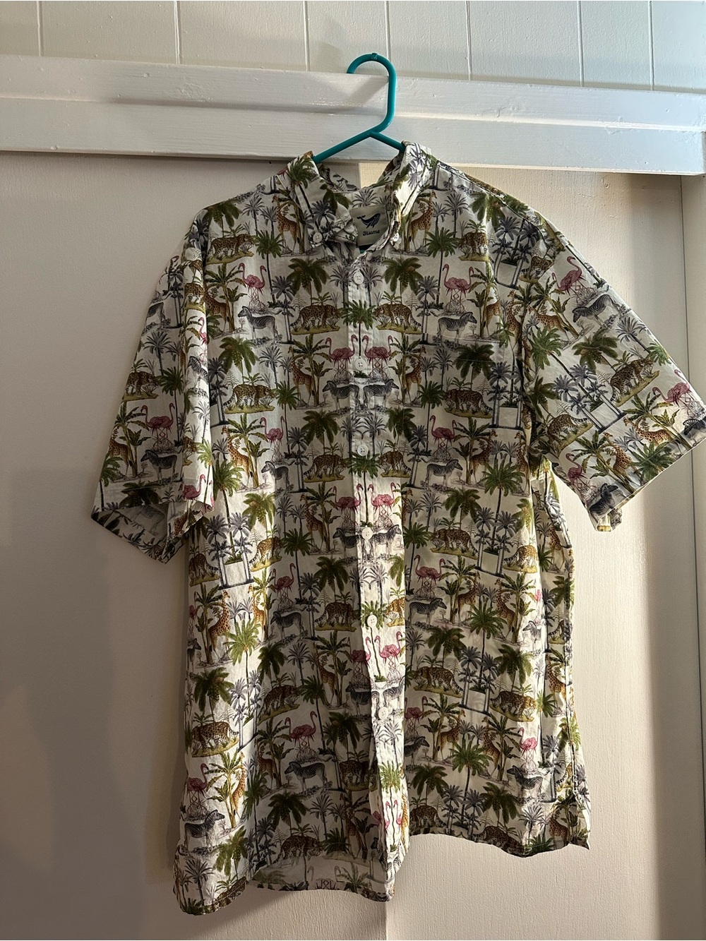 Tropical Print Short-Sleeve Button-Up Shirt - White/Green by Yiume